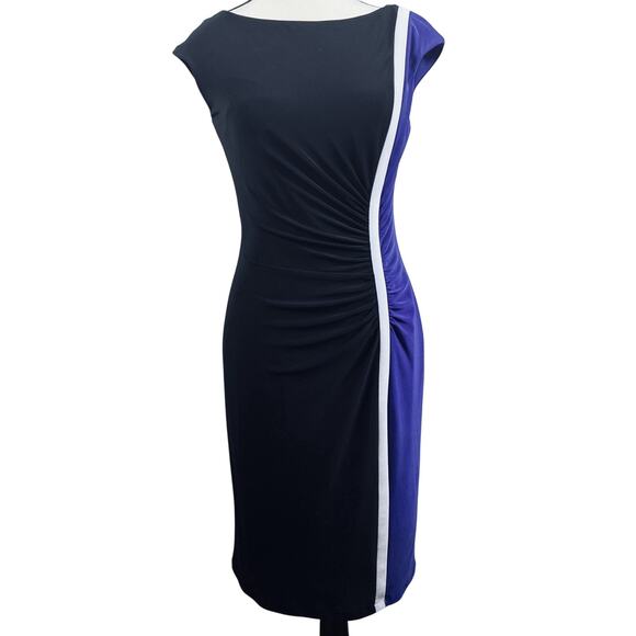 Lauren Ralph Lauren Sz 2 Cap Sleeve Colorblock Ruched Sheath Dress - Picture 2 of 10